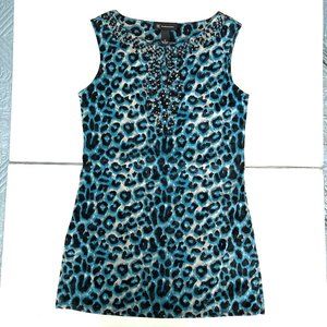 INC Sleeveless Animal Print, Teal Blue/Black Tunic Top